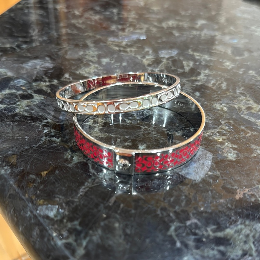 Coach Silver and Red Bracelet Set